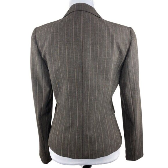 Tahari ASL Women's Brown and Tan‎ Pinstripe One Button Preppy Blazer 4/35.25" - Picture 6 of 14